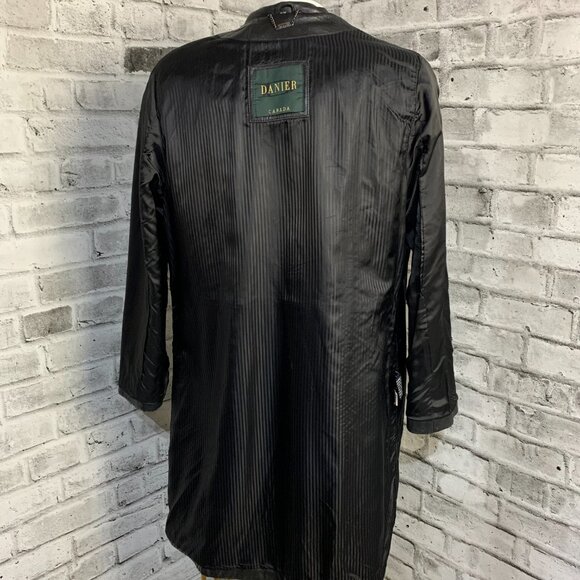 Vintage 90s Danier Black Leather Blazer Trench Coat Overcoat Longline Jacket - Picture 8 of 16
